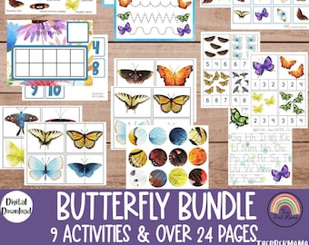 Butterfly Bundle, Montessori Homeschool Printable, Preschool Printable, Preschool Worksheets, Preschool Toddler Busy Binder, Busy Book