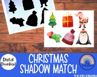 Christmas Shadow Match,  Christmas Printable, Preschool Printable, Montessori, Homeschool, Preschool Activity, Christmas Activity
