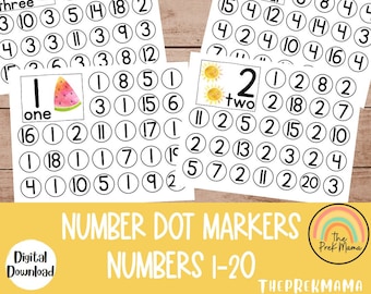 Number Dot Markers, Dab Markers Preschool Printable, Preschool Worksheet, Number Recognition, Busy Book Pages, Learning Binder Pages