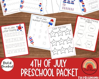 4th of July Preschool Packet, Preschool Worksheets, Preschool Printable, Kindergarten, Homeschool, Toddler Printable, Kindergarten