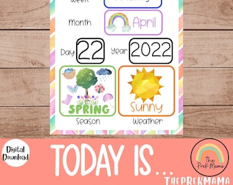 Vandaag is het kalender, cirkeltijd, voorschoolse leerplan, voorschoolse afdrukbare kalender, voorschoolse afdrukbare, thuisschool, Montessori leerplan