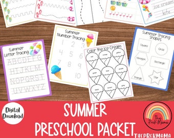 Summer Preschool Packet, Preschool Worksheets, Preschool Printable, Kindergarten, Homeschool, Toddler Printable, Kindergarten, Spring Print