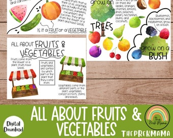 All About Fruits and Vegetables, Preschool Curriculum, Preschool Printable, Learning Activity, Educational Posters, Preschool Learning