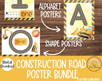 Construction Road Bundle, Preschool Printables, Preschool Letters, Kindergarten, Homeschool, Preschool Bundle, Number Posters, Letters