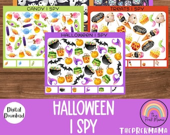 Puede incluir: Cinco tarjetas de juego imprimibles de Halloween I Spy con imágenes de fantasmas, pociones, caramelos, golosinas y artículos con temática de Halloween. Las tarjetas están diseñadas con un estilo acuarela colorido.