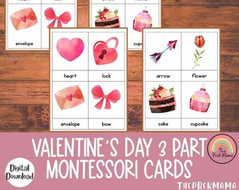 Montessori 3 Part Valentine's Day Cards, Montessori Curriculum, Flashcards, Preschool Flashcards, Kindergarten, Homeschool, Learning
