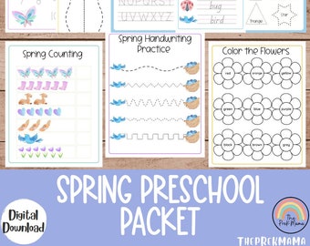 Spring Preschool Packet, Preschool Worksheets, Preschool Printable, Kindergarten, Homeschool, Toddler Printable, Kindergarten, Spring Print