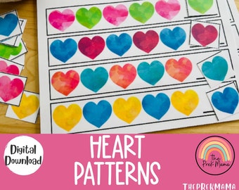 Heart Patterns, Preschool Curriculum, Valentine's Day Preschool Printable, Homeschool Printable, Montessori Printable, Kid Activity