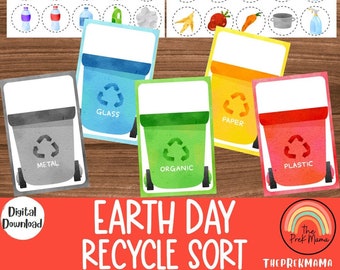 Earth Day Recycle Sort, Preschool Worksheet, Preschool Printable, Homeschool, Toddler Printable, Toddler Activity, Earth Day Printable