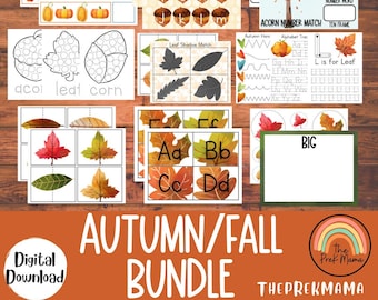 Autumn Fall Bundle, Homeschool Curriculum, Preschool Printable, Busy Book Pages, Montessori Materials, Learning Binder Pages, Worksheets