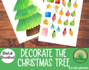 Peut inclure: Une activité de Noël imprimable pour les enfants. Décorez l'arbre avec des ornements et des cadeaux colorés. L'imprimable comprend un arbre vierge et une feuille d'ornements et de cadeaux à découper.