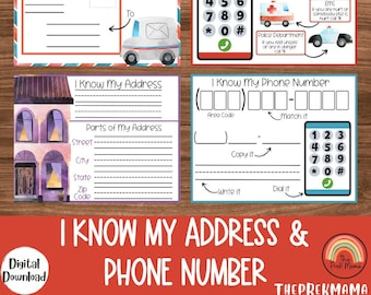 Phone Number and Address, Preschool Curriculum, Toddler Printable, Kindergarten, Learning Address, Learning Phone Number, Life Skills