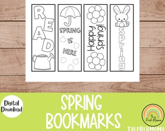 Spring Bookmarks, Coloring Bookmarks, Kids Bookmarks, DIY Bookmarks, Spring Printable, Preschool Printable, Bookmark, Coloring Bookmarks