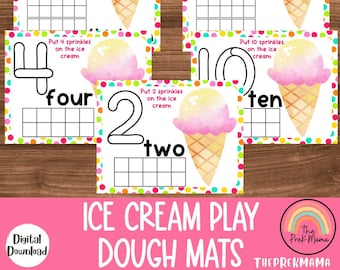 Ice Cream Play Dough Mats, Play Doh Mats, Toddler Activities, Activities for Kids, Preschool, Preschool Play Dough Activity,  Activities,