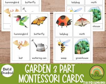 3teiliger Montessori Garten Karten, druckbare Karte für Vorschule, Karteikarten für Vorschule, Kindergarten, Hausschule, lernen, Montessori