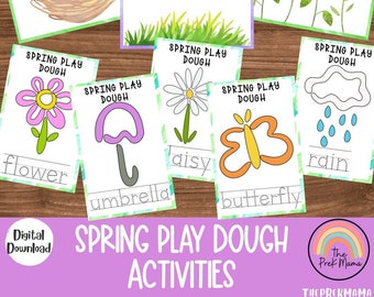 Actividades de masa de juego de primavera, tapetes de masa de juego, imprimible en preescolar de primavera, imprimible en casa, imprimible en primavera, actividad para niños, contenedor sensorial