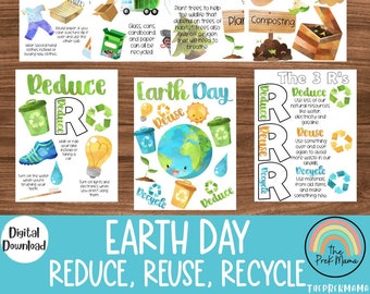 Earth Day The 3 Rs, Preschool Worksheet, Preschool Printable, Homeschool, Toddler Printable, Toddler Activity, Earth Day Printable