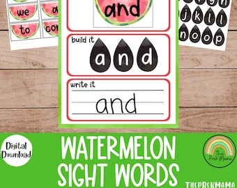 Watermelon Sight Words, Preschool Worksheet, Preschool Printable, Learning PreK Homeschool, Homeschool Resource, Sight Word Activity