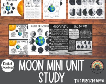 Moon Mini Unit Study, Homeschool Learning Materials, Educational Activities for Preschool, Space Preschool Printable, Learning about Space