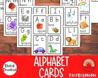 Alphabet Flash Cards, Alphabet Watercolor Flashcards, Preschool Alphabet, Preschool ABCs, Preschool Flashcards, Learning ABCs, Letter Sounds