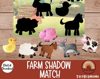 FARM Shadow Match, Toddler Printable, Preschool Printable, Preschool Worksheets, Busy Binder, Montessori Toddler, Preschool Learning