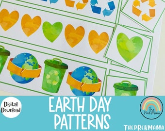 Earth Day Patterns, Preschool Worksheet, Preschool Printable, Montessori, Homeschool, Toddler Printable, Kindergarten, Earth Day Printable