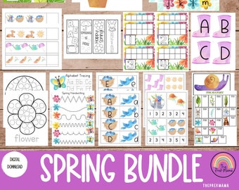 pre k 5 worksheets Spring Bundle, Preschool Printable, Spring Pintables, Spring Theme Worksheets, Preschool Printable Bundle, Spring Bundle, Preschool Bundle