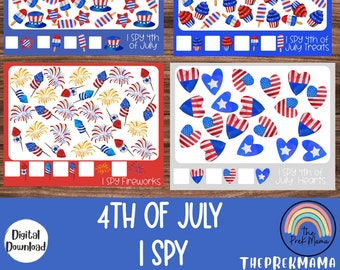 4th of July I Spy Game, Preschool Worksheet, Preschool Printable, Educational Printable, Preschool Homeschool, Preschool Game