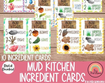 Mud Kitchen Ingredient Cards, Preschool Printable, Home School, Montessori, Printable, Printable Activity, Outdoor Activities, Mud Kitchen