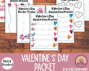 Valentine's Day Preschool Packet, Preschool Worksheets, Preschool Printable, Kindergarten, Homeschool, Toddler Printable, Valentine's Day