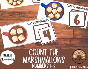 Conta i Marshmallows Matematica stampabile, Stampabile prescolare invernale, Stampabile homeschool, Stampabile Montessori, Attività per bambini, Contenitore sensoriale