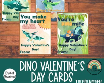 Dino Valentine's Day Cards, Printable Valentine's Day Cards, Valentine's Day Cards for Kids, Watercolor Cards, School Valentine's Day
