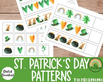 St. Patrick's Day Patterns, Preschool Worksheets, Preschool Printable, Kindergarten, Homeschool  Printable, Toddler Busy Book, Educational