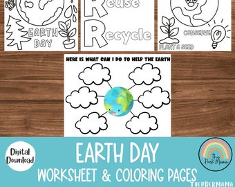 Earth Day Worksheet Coloring Pages, Preschool Worksheet, Preschool Printable, Homeschool, Toddler Printable, Earth Day Printable, Curriculum