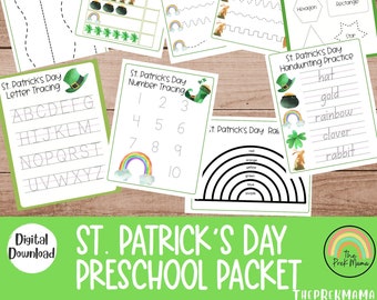 St. Patrick's Day Preschool Packet, Preschool werkbladen, Preschool afdrukbaar, Homeschool, peuter afdrukbaar, St Patrick's Day werkblad