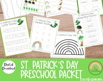 St. Patrick's Day Preschool Packet, Preschool Worksheets, Preschool Printable, Homeschool, Toddler Printable, St Patrick's Day Worksheet