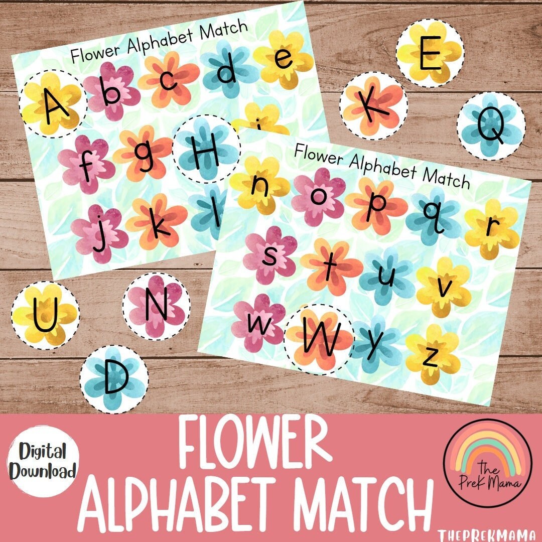 Flower Alphabet Match, Spring Preschool Printable, Spring Printable