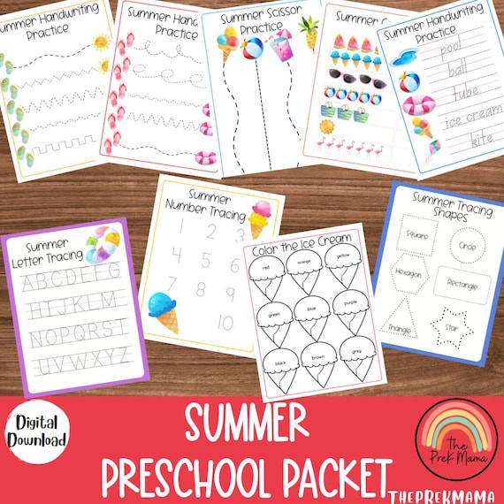 Summer Preschool Packet, Preschool Worksheets, Preschool Printable, Kindergarten, Homeschool, Toddler Printable, Kindergarten, Spring Print