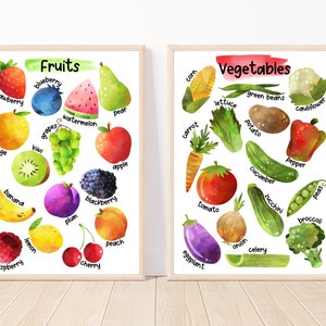 Obst und Gemüse Poster, Lernposter, Klassenzimmer Dekor, Homeschool Klassenzimmer, Vorschulplakat, Homeschool, Wohndekor