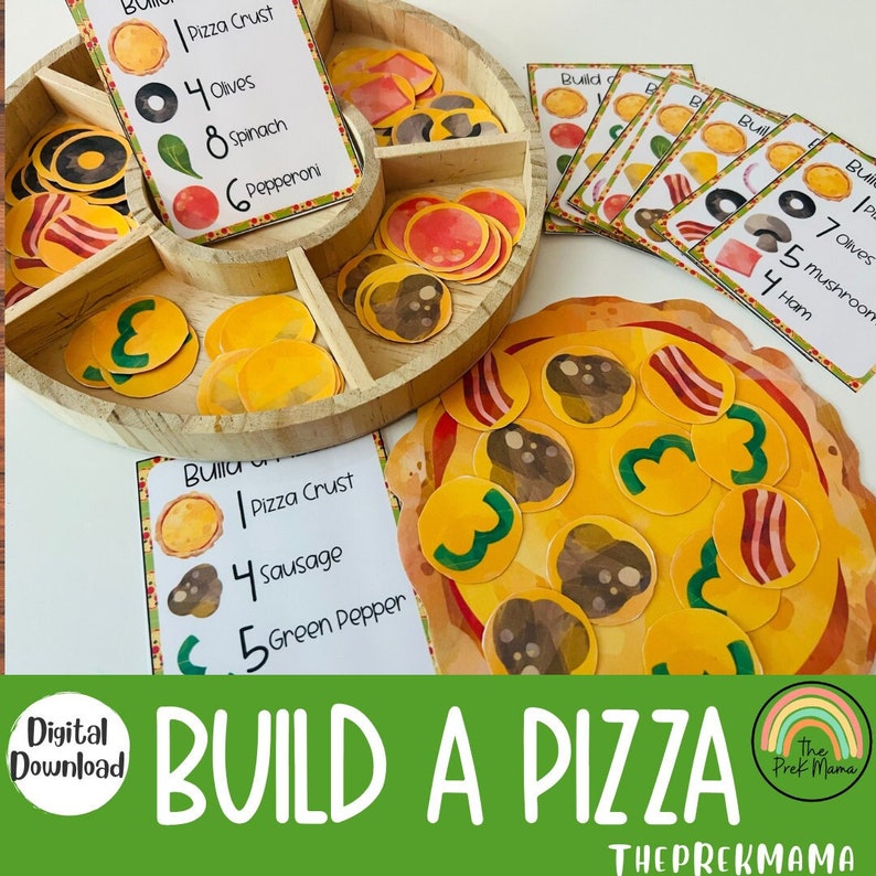 Build A Pizza, Pretend Play, Preschool Printable, Busy Book, Kindergarten Printable, Toddler Activity, Preschool Activity, PreK Printable image 1