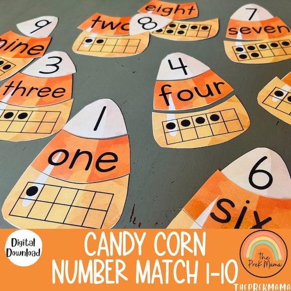 Halloween Candy Corn Number Match, Halloween Preschool Printable, Homeschool Printable, Montessori Printable, Kid Activity, Toddler Activity