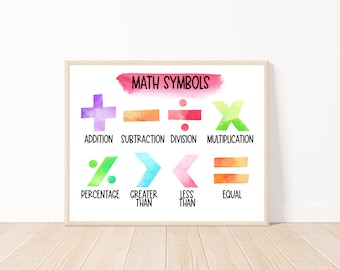Math Symbol Poster, Educational Poster, Math Posters, Classroom Décor, Homeschool Classroom, Preschool Poster, Homeschool Curriculum