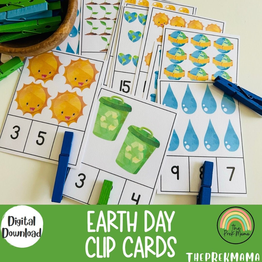 Earth Day Clip Cards, Preschool Worksheet, Preschool Printable ...