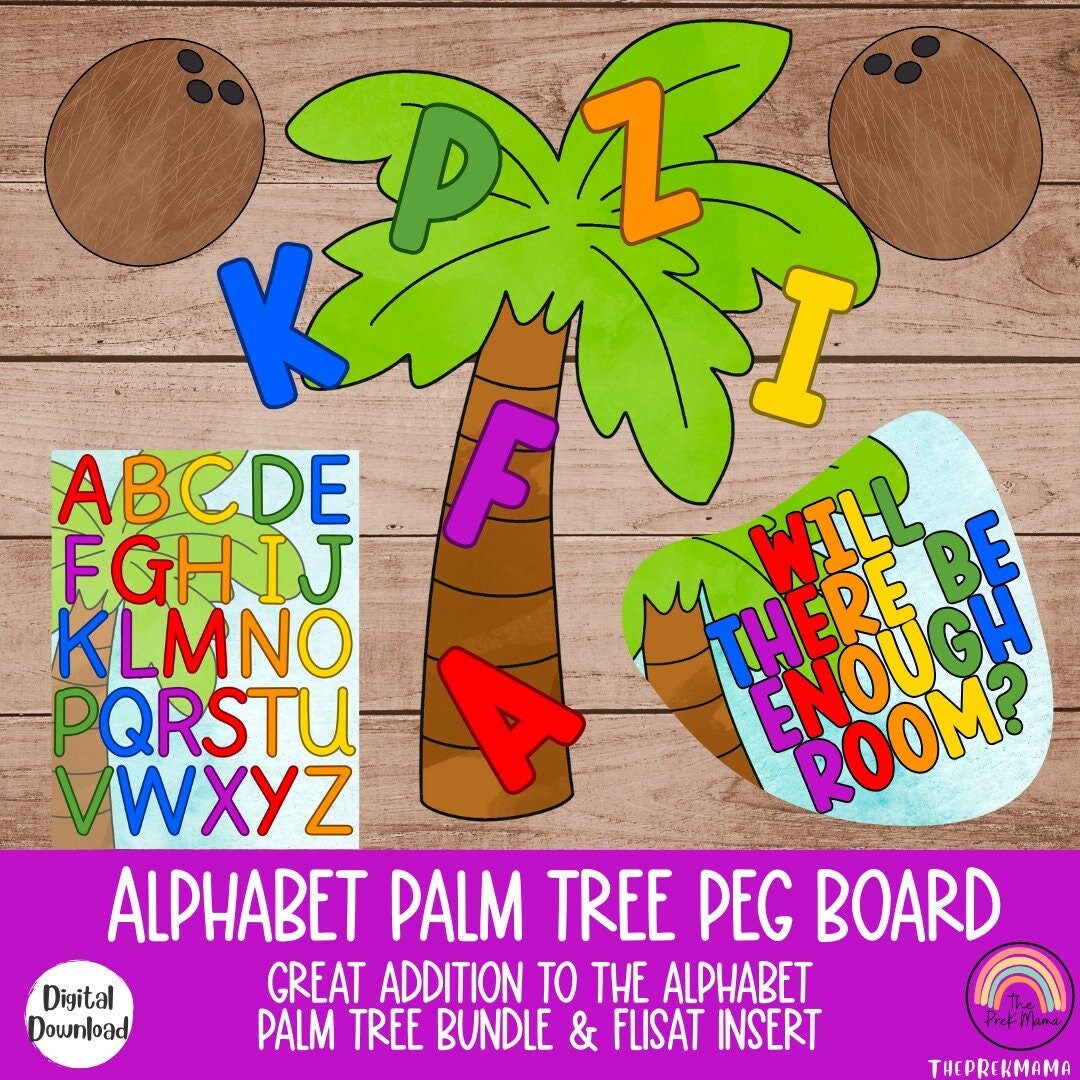 Alphabet Palm Tree Peg Board, Palm Tree Posters, Preschool Flisat Table, Sensory Table, Alphabet Palm Tree Activities, Flisat Peg Board
