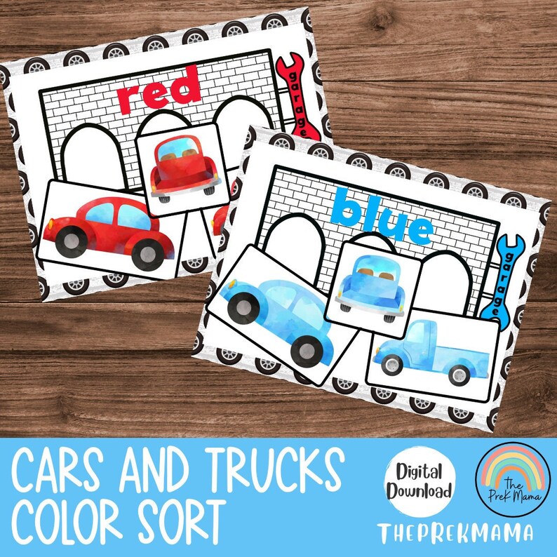 Cars and Trucks Color Sort Preschool Worksheet Preschool Etsy