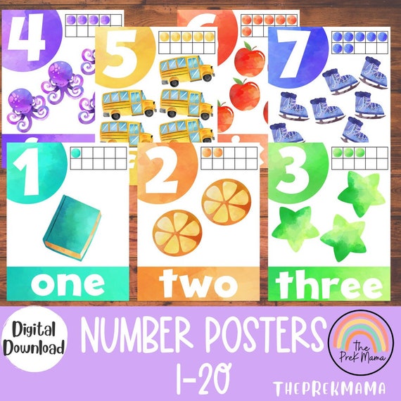Number Posters, Math Activity, Preschool Printable Preschool Math Preschool Worksheet, Montessori Printable, Educational Poster