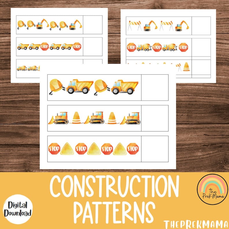 Construction Patterns Preschool Worksheets Preschool Etsy