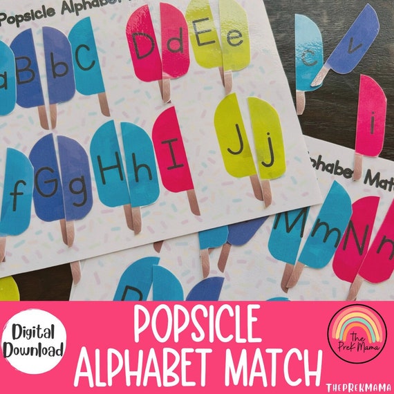 Popsicle Alphabet Match, Preschool Worksheet, Preschool Printable, Montessori, Homeschool, Toddler Printable, Summer Printable and Activity