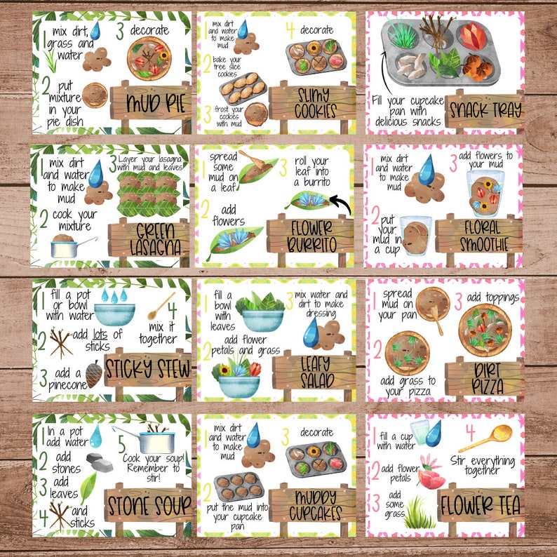 Mud Kitchen Recipe Cards, Homeschool Resources, Preschool Printable, Montessori, Printable Activity, Outdoor Activities, Mud Kitchen image 3