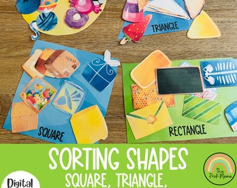 Shape Sort, Toddler Printable, Preschool Curriculum, Preschool Math, Prek Worksheet, Montessori Printable, Busy Book, Preschool Activity